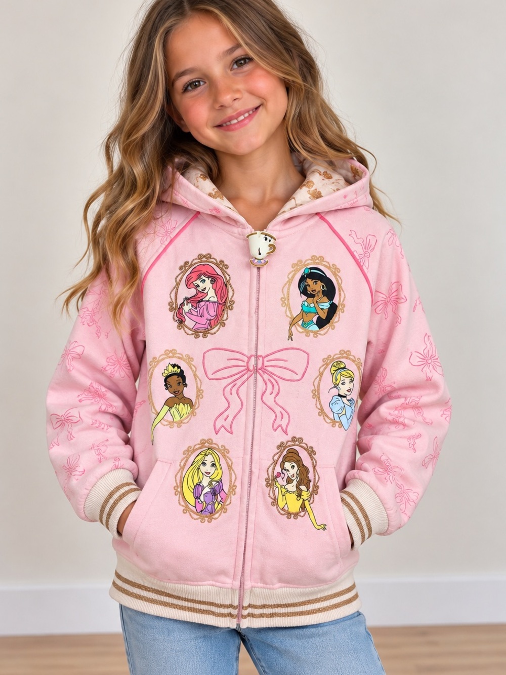 Disney Princess Girls Pink Full-Zip Hoodie – Size 10